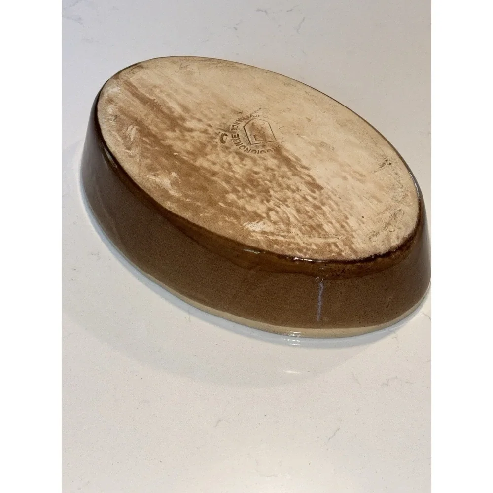 Vintage La Bourguignonne Oval Casserole Stoneware Handmade French Farmhouse 9.5